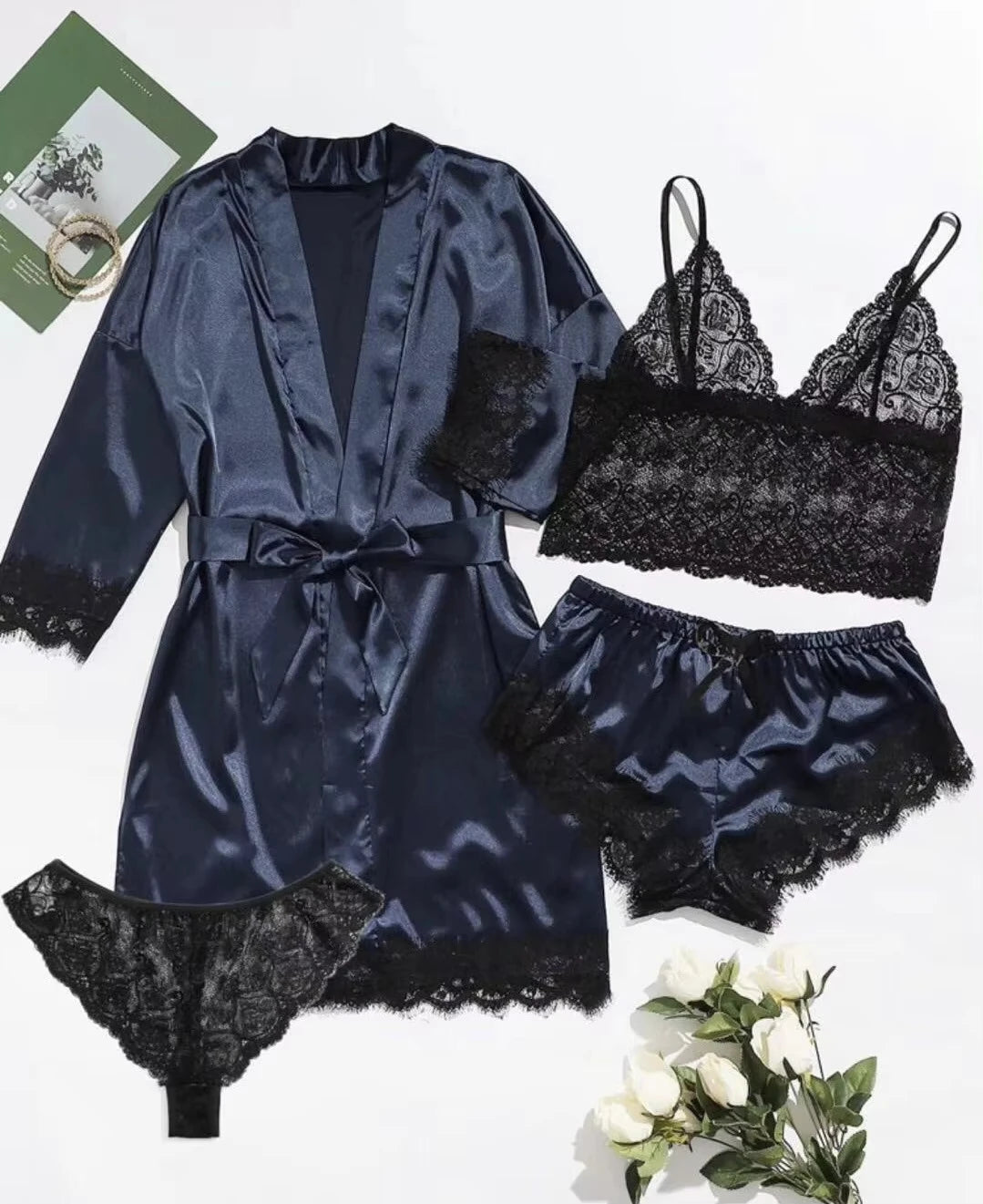 Nuit d'Ambre — chemise et pantalon en satin, vue portée