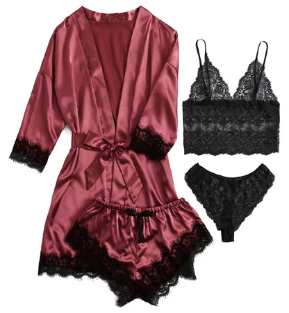 Nuit d'Ambre — caraco et short en satin, détail dentelle