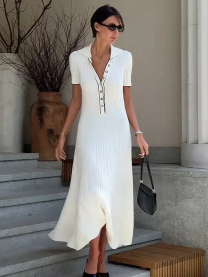 Robe Maxi Tricot Blanc élégante - Maison Tanger