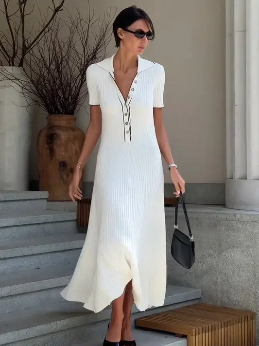 Robe Maxi Tricot Blanc élégante - Maison Tanger